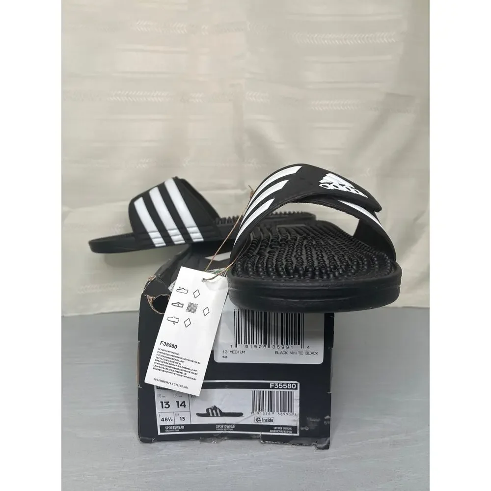Adidas Adissage Massage Slide Sandals Black White Mens 13/Womens 14